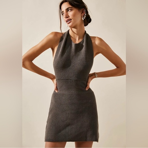 Free People Beach Orchid Convertible Low Back Ribbed Sweater Dress Gray Small - Picture 1 of 16